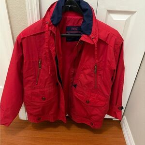 London Fog  Red Windbreaker Jacket with Navy Trim